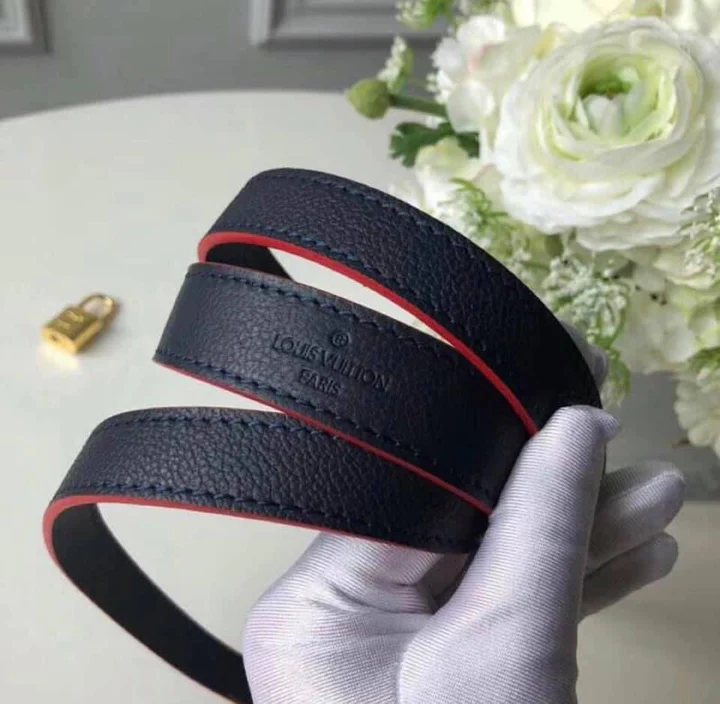 LV Montaigne MM Monogram Empreinte Leather Handle Shoulder Bag with Navy Blue Leather Trim and Shoulder Strap