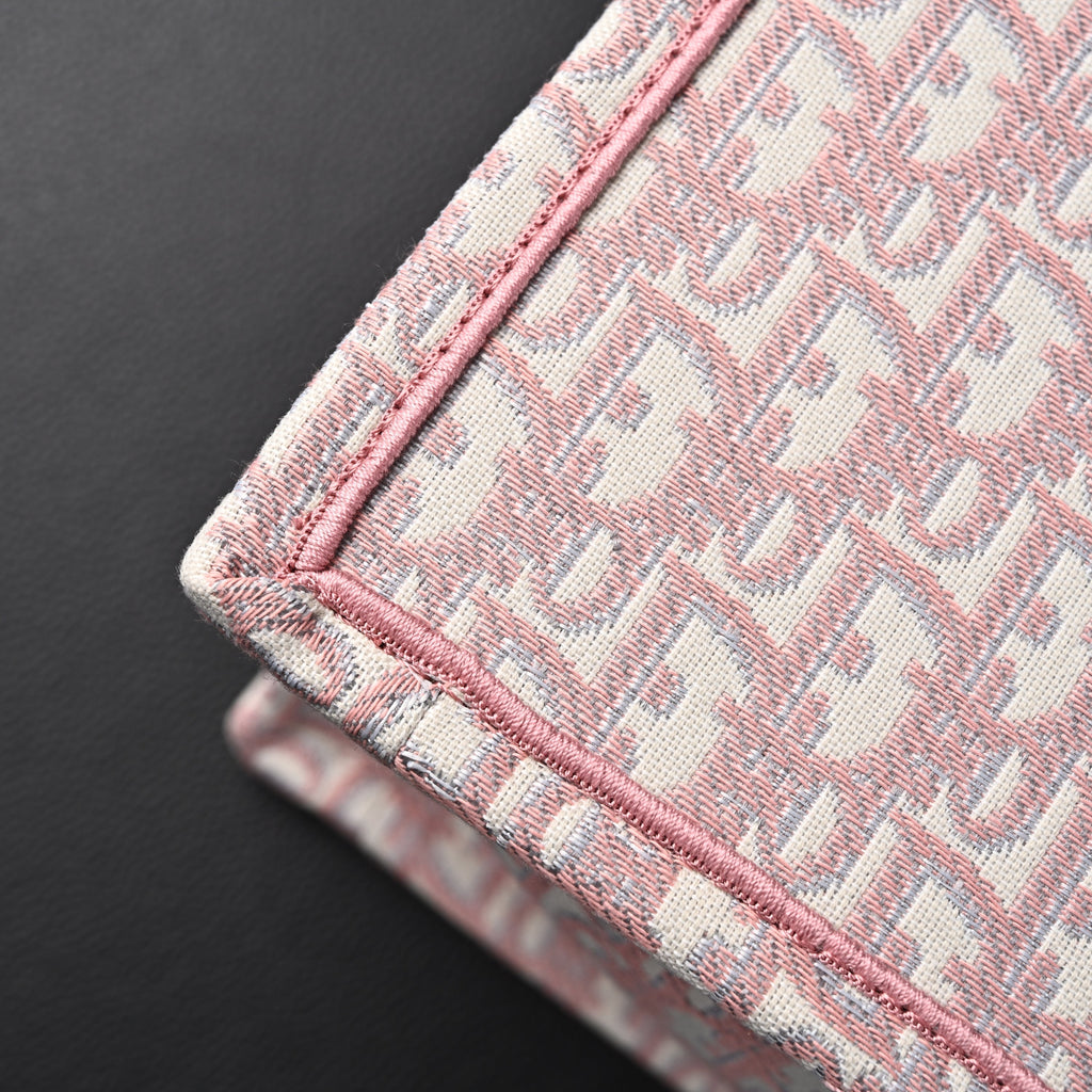 Dior Book Tote Oblique Embroidered Canvas Bag – Large Pink
